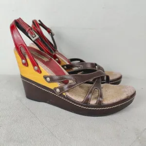 Vintage Y2K Prada Wedge Sandals Womens 38 8 Multicolored Leathered Strappy