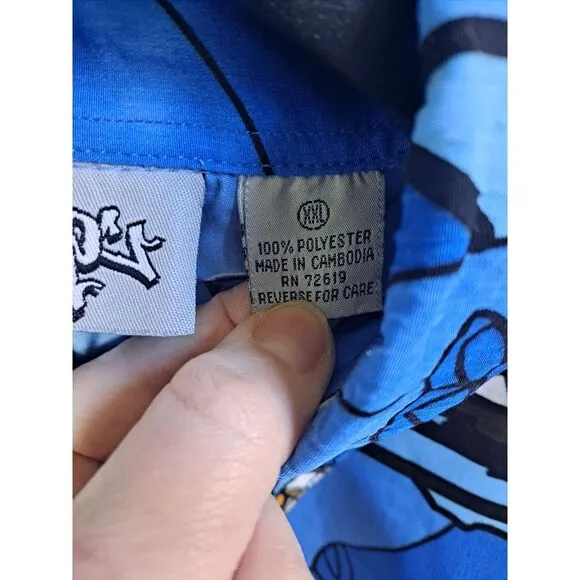 Vintage Y2K Ro's Hip Hop‎ Button Up Shirt Urban Streetwear Blue Cartoon Print