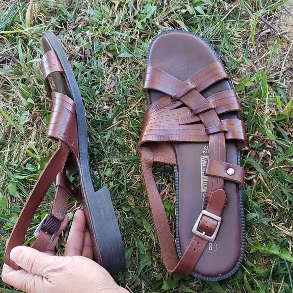Vintage Y2K The Leather Collection Womens Brown Leather Fisherman Sandals Size 8