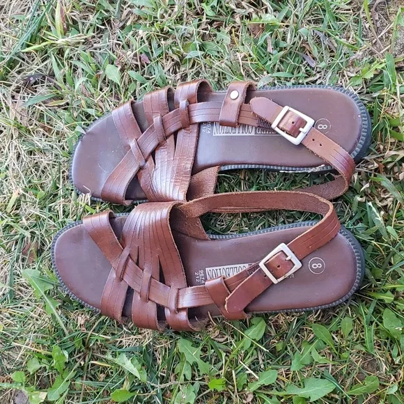 Vintage Y2K The Leather Collection Womens Brown Leather Fisherman Sandals Size 8