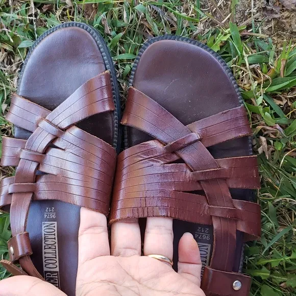 Vintage Y2K The Leather Collection Womens Brown Leather Fisherman Sandals Size 8
