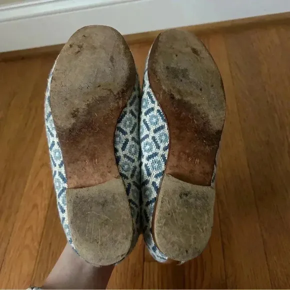 Vintage Zalo Vintage Needle Point Loafer Blue White Pattern Slip On Size 9
