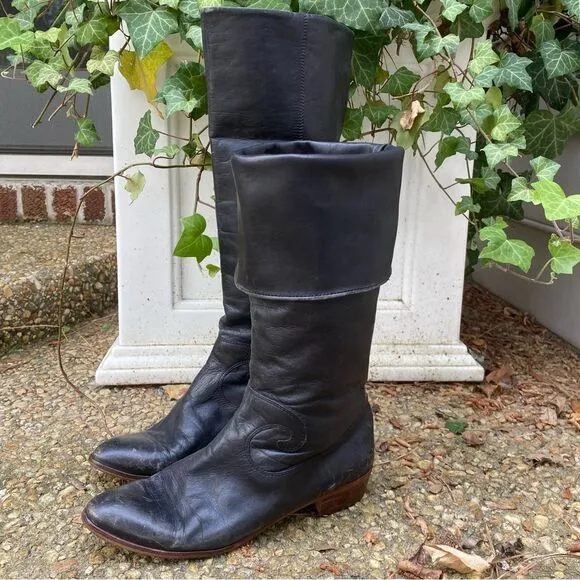 Vintage 90’s 80’s black western style riding boots 7 cuffed Nine West