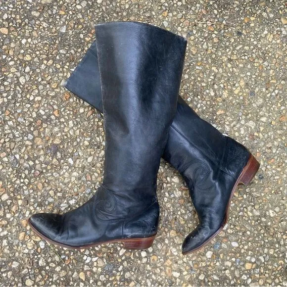 Vintage 90’s 80’s black western style riding boots 7 cuffed Nine West