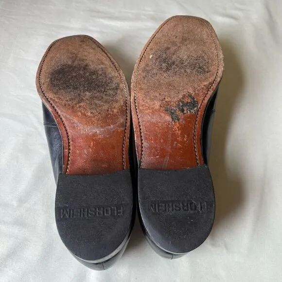 Vintage Florsheim Black Leather Loafers Slip On Gold Buckle Mens 9.5