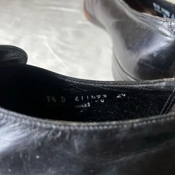 Vintage Florsheim Black Leather Loafers Slip On Gold Buckle Mens 9.5