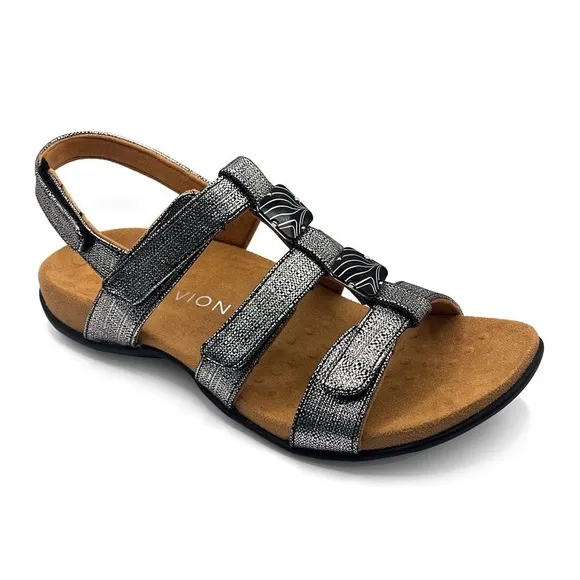 VIONIC Amber Sandals in Black Silver Metallic Size 11 New!