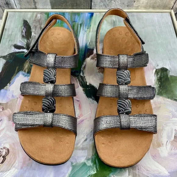 VIONIC Amber Sandals in Black Silver Metallic Size 11 New!