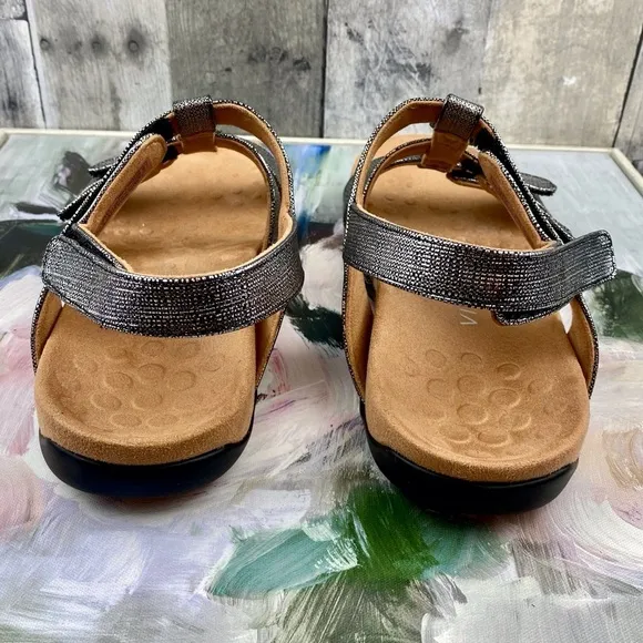 VIONIC Amber Sandals in Black Silver Metallic Size 11 New!