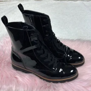 Vionic Black Combat Moto Boots Sleek Patent Finish