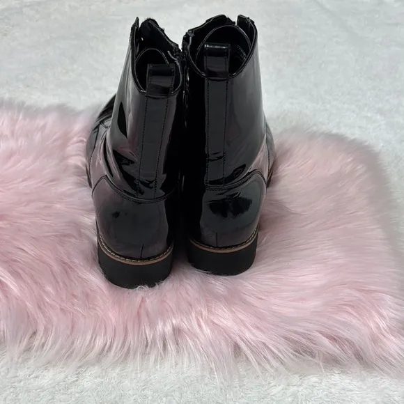 Vionic Black Combat Moto Boots Sleek Patent Finish