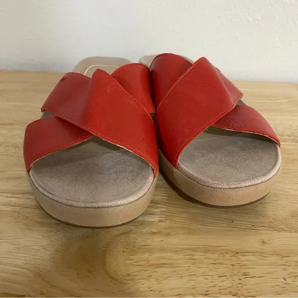 Vionic Hayden Sandals Womens 10 Red Leather Comfort Slip On Slide Shoe Strappy