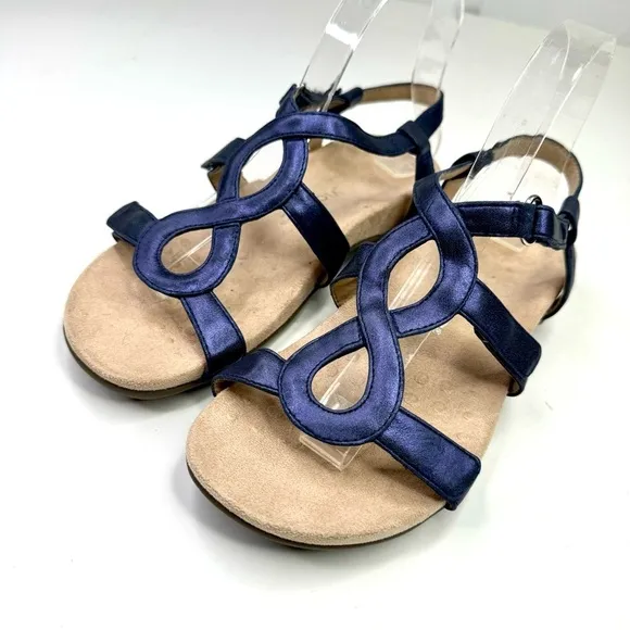Vionic Jodie strappy sandals orthopedic comfort metallic blue adjustable 7