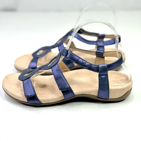 Vionic Jodie strappy sandals orthopedic comfort metallic blue adjustable 7