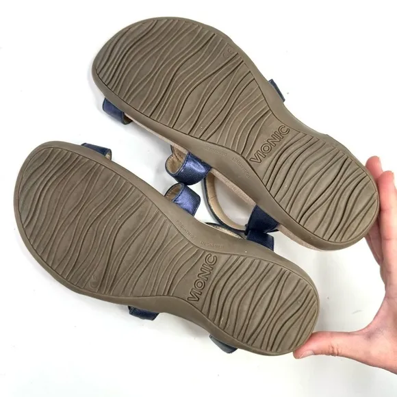Vionic Jodie strappy sandals orthopedic comfort metallic blue adjustable 7