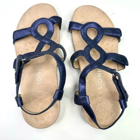 Vionic Jodie strappy sandals orthopedic comfort metallic blue adjustable 7