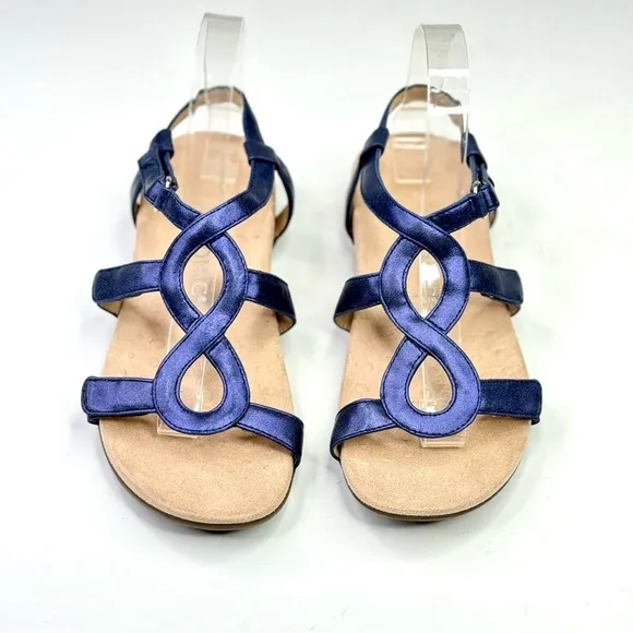 Vionic Jodie strappy sandals orthopedic comfort metallic blue adjustable 7