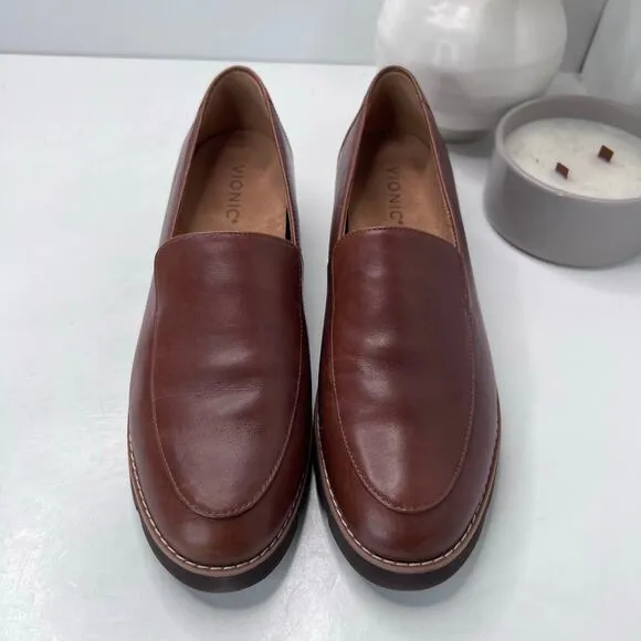 Vionic Kensley Leather Slip On Loafers Brown Women's 9.5 M Tried On Comfort Shoe