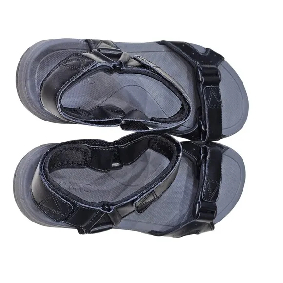 Vionic Men's Size 9 Canoe Leo Black Leather Straps Sport Sandals Comfort Shoe