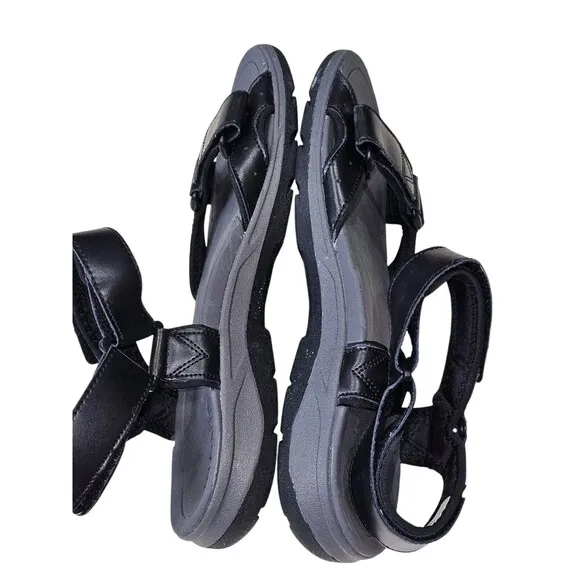 Vionic Men's Size 9 Canoe Leo Black Leather Straps Sport Sandals Comfort Shoe