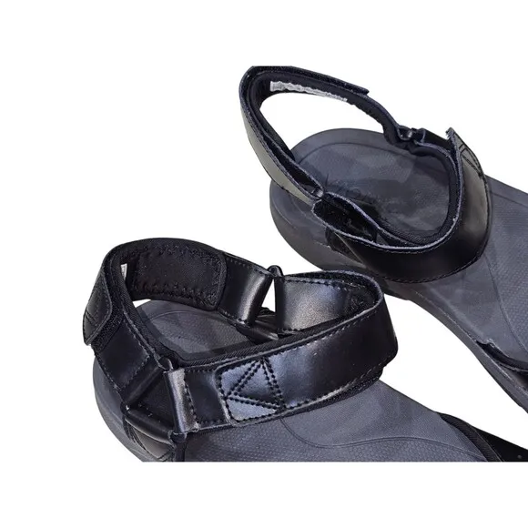 Vionic Men's Size 9 Canoe Leo Black Leather Straps Sport Sandals Comfort Shoe