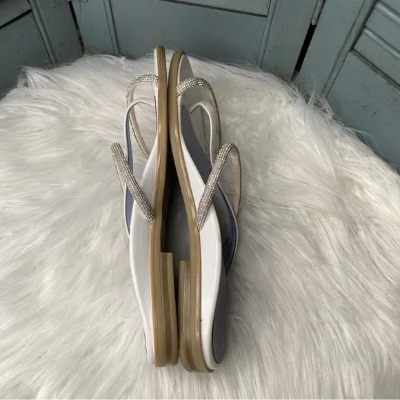 Vionic PRISM White Leather &amp; Metallic Beaded Strappy Slide Sandals Size 8.5M