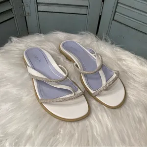 Vionic PRISM White Leather &amp; Metallic Beaded Strappy Slide Sandals Size 8.5M
