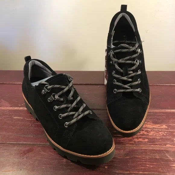 Vionic Women's Charm Ballari Oxford Lace Up Loafers, Black Suede Size 7 NWT