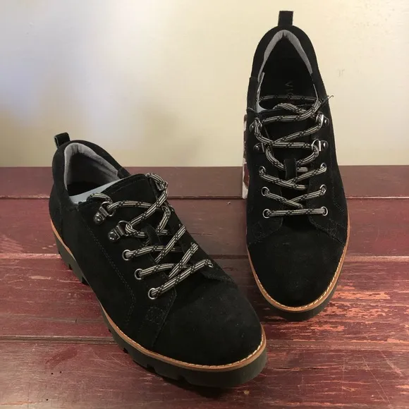 Vionic Women's Charm Ballari Oxford Lace Up Loafers, Black Suede Size 7 NWT