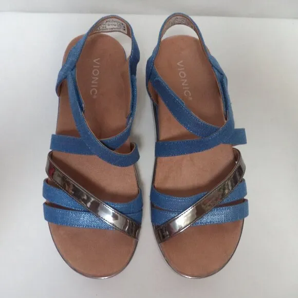 Vionic Womens Kellyn Metallic Slingback Wedge Sandals platform comfort Size 8.5