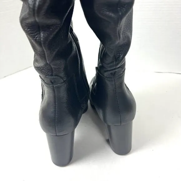 Vionic Women's Lolita Black Leather Slouchy Block Heel Knee-Hi Zip Boots Size 10