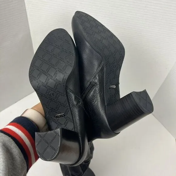 Vionic Women's Lolita Black Leather Slouchy Block Heel Knee-Hi Zip Boots Size 10