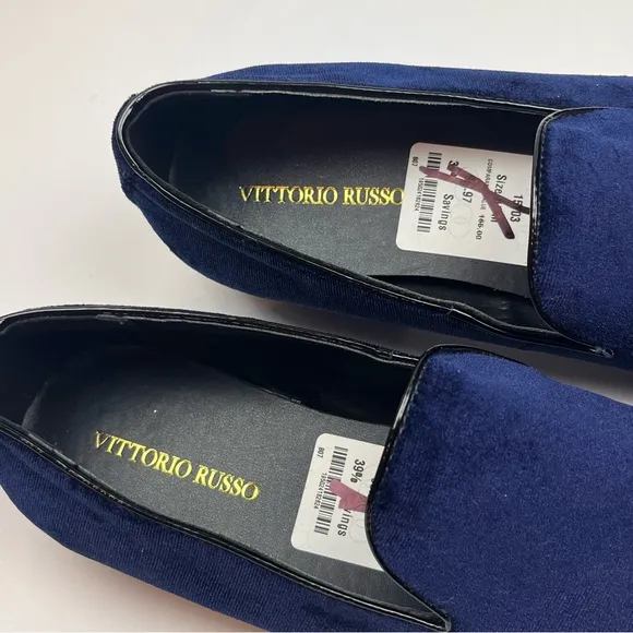 Vittorio Russo‎ Pierre Mens 11 Blue Velvet Slip-On Loafer Preppy Flat House Shoe