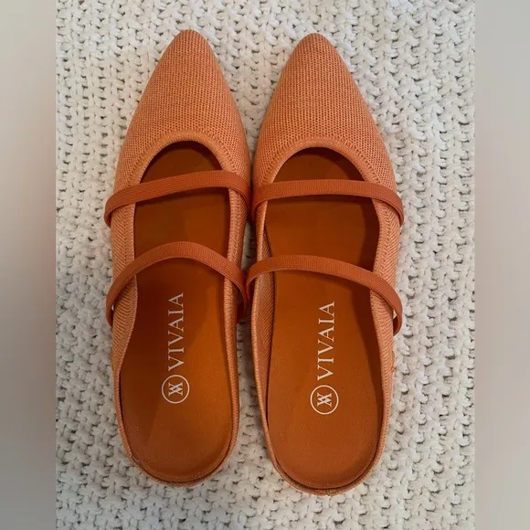 VIVAIA Elle Pointed Toe Mule Sandals Coral Orange Sustainable/Stylish; Size 37
