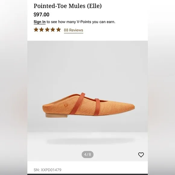 VIVAIA Elle Pointed Toe Mule Sandals Coral Orange Sustainable/Stylish; Size 37