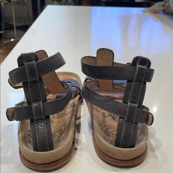 Vivienne Westwood Leather Gladiator Sandals, Charcoal. Size 8.5