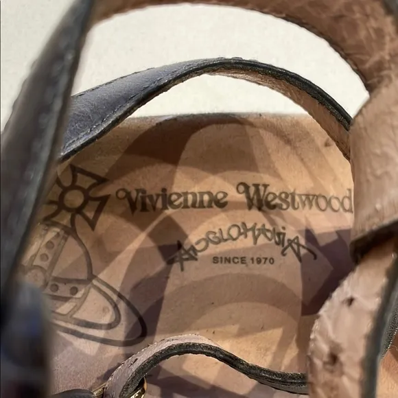 Vivienne Westwood Leather Gladiator Sandals, Charcoal. Size 8.5