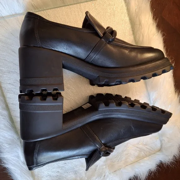 Voile Blanche Carine Black Leather Slip-On Ankle Chunky Loafers Size Women 10.5
