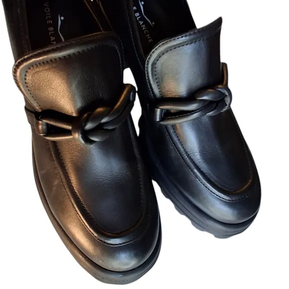Voile Blanche Carine Black Leather Slip-On Ankle Chunky Loafers Size Women 10.5