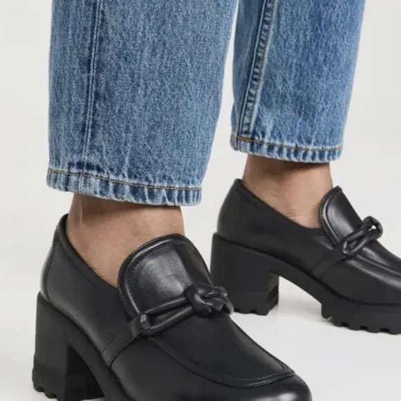 Voile Blanche Carine Black Leather Slip-On Ankle Chunky Loafers Size Women 10.5