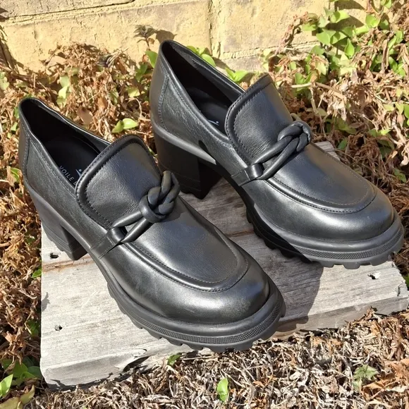 Voile Blanche Carine Black Leather Slip-On Ankle Chunky Loafers Size Women 10.5