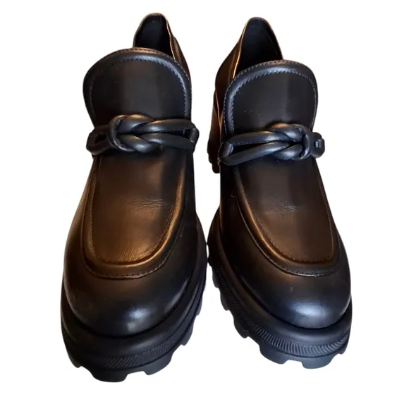 Voile Blanche Carine Black Leather Slip-On Ankle Chunky Loafers Size Women 10.5