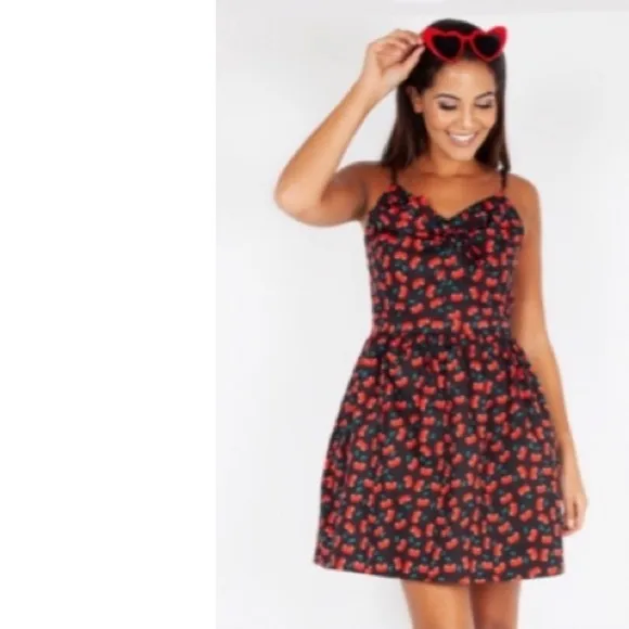 Voodoo Vixen Polly Black Cherry Print Mini Bow Retro Punk Rockabilly Dress 4
