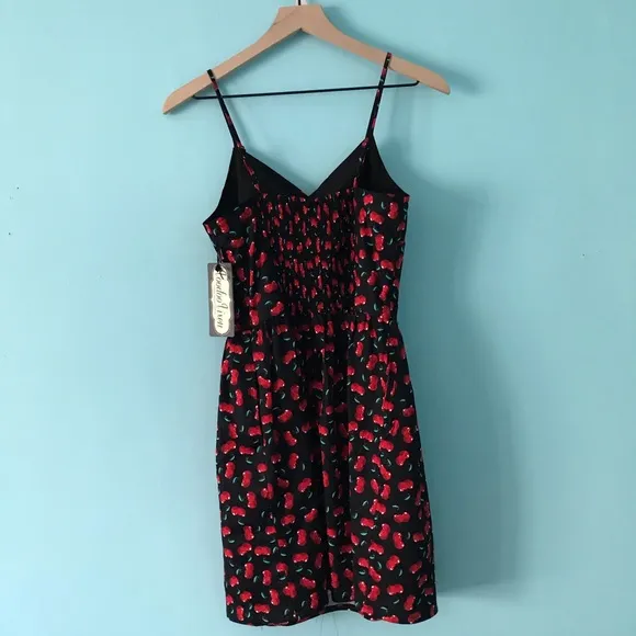 Voodoo Vixen Polly Black Cherry Print Mini Bow Retro Punk Rockabilly Dress 4