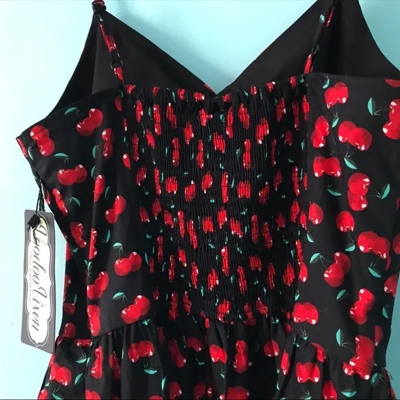 Voodoo Vixen Polly Black Cherry Print Mini Bow Retro Punk Rockabilly Dress 4
