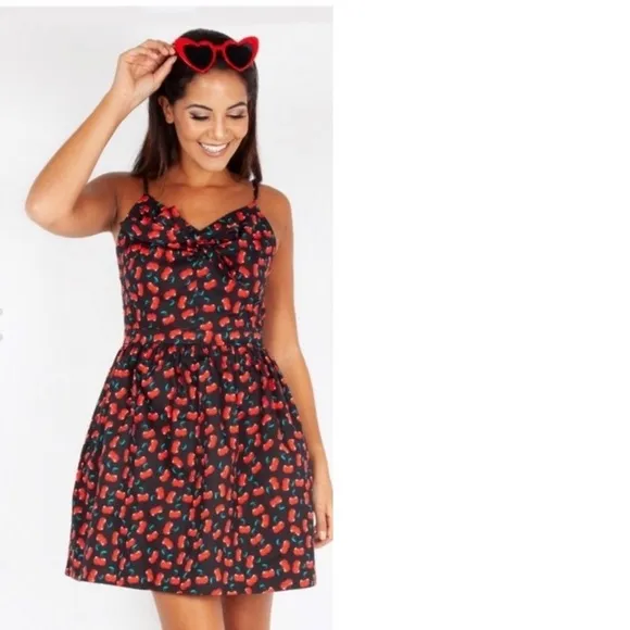 Voodoo Vixen Polly Black Cherry Print Mini Bow Retro Punk Rockabilly Dress 4