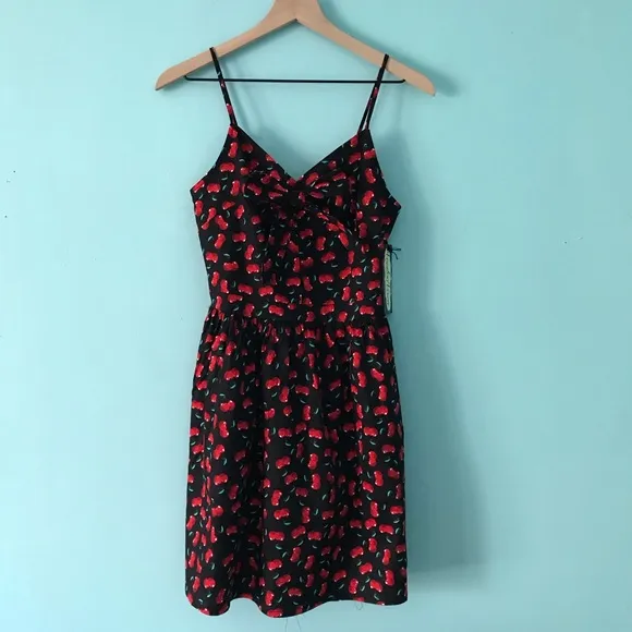 Voodoo Vixen Polly Black Cherry Print Mini Bow Retro Punk Rockabilly Dress 4