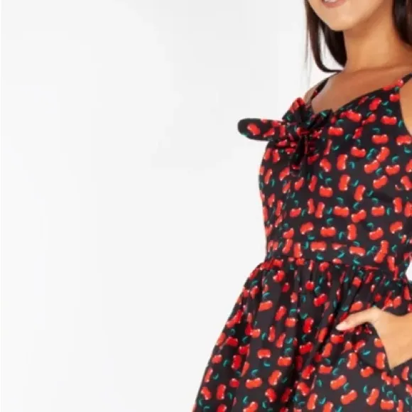 Voodoo Vixen Polly Black Cherry Print Mini Bow Retro Punk Rockabilly Dress 4