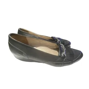 VTG BALLY &quot;EBENE&quot; BLACK/BLACK Leather Slip-On Fringe Loafer Women's 6.5 M logo