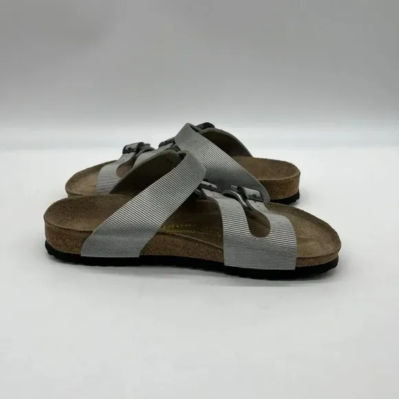 Vtg Birkenstock Papillio Textured Triple Strap Comfort Sandals Womens 7 Silver